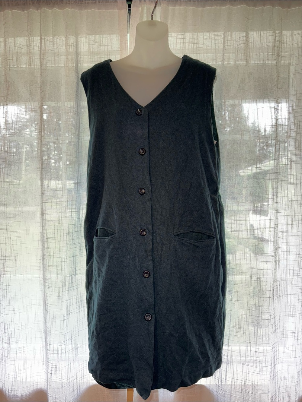 Vintage Sag Harbor Dark Green Sleeveless Long Vest 100% Wool